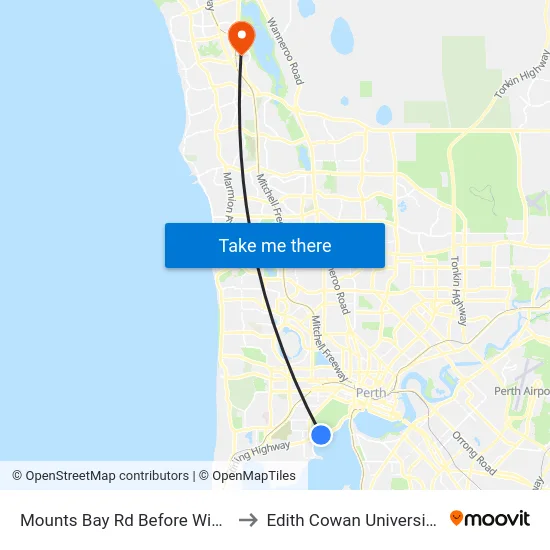 Mounts Bay Rd Before Wingfield Av to Edith Cowan University (ECU) map