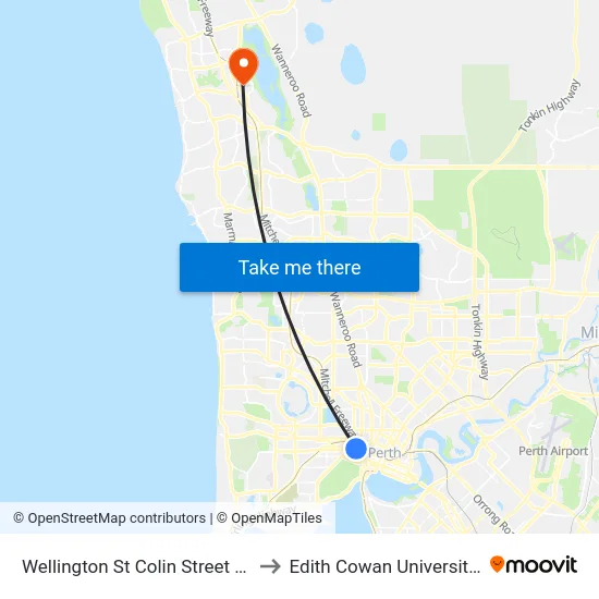 Wellington St Colin Street Cat Id 62 to Edith Cowan University (ECU) map