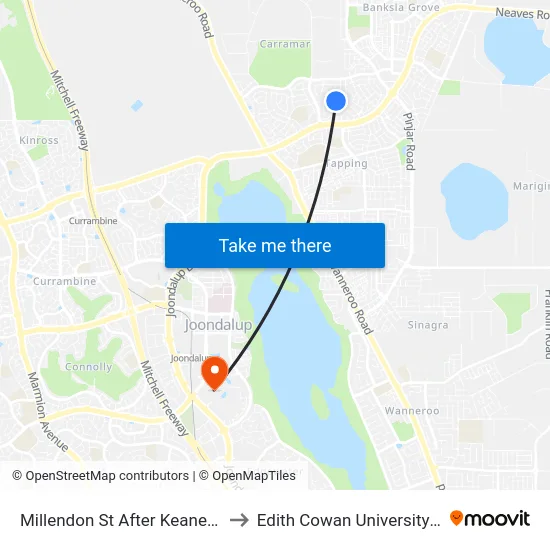 Millendon St After Keanefield Dr to Edith Cowan University (ECU) map