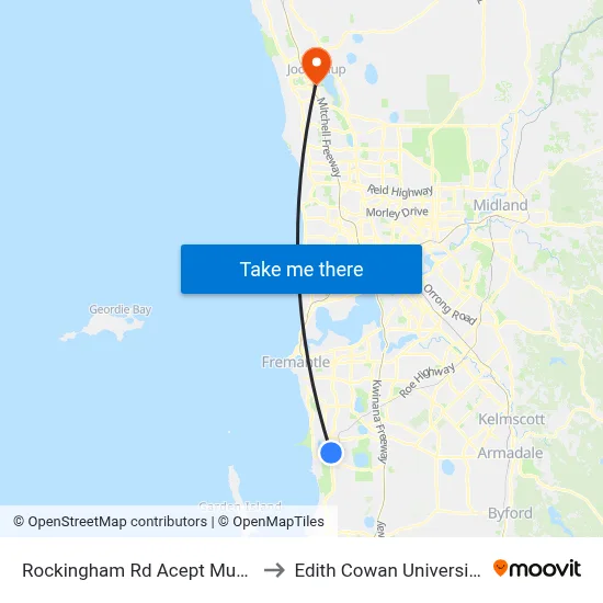 Rockingham Rd Acept Munster Tafe to Edith Cowan University (ECU) map