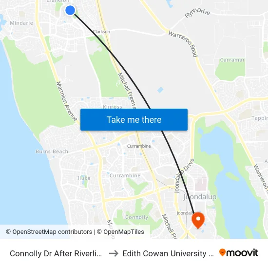 Connolly Dr After Riverlinks Dr to Edith Cowan University (ECU) map