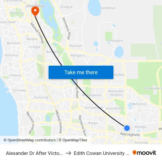 Alexander Dr After Victoria Rd to Edith Cowan University (ECU) map