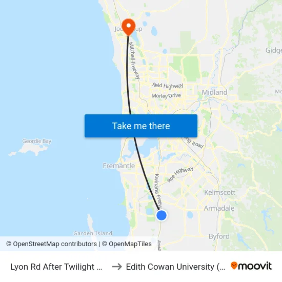 Lyon Rd After Twilight Mews to Edith Cowan University (ECU) map