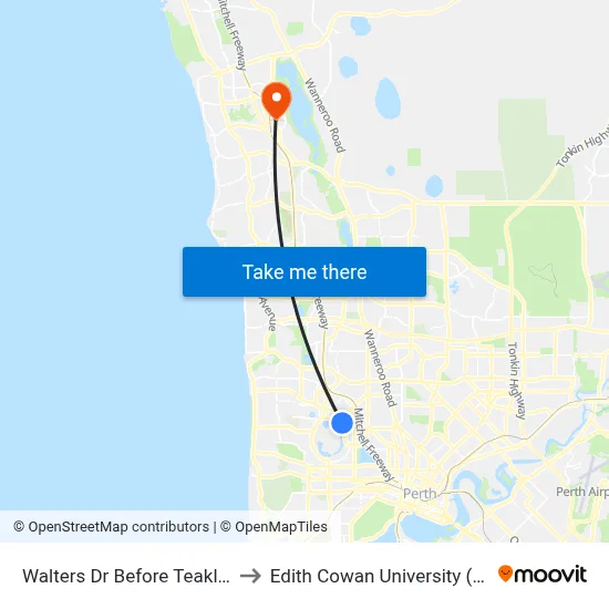 Walters Dr Before Teakle Rd to Edith Cowan University (ECU) map