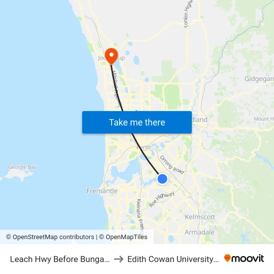 Leach Hwy Before Bungaree Rd to Edith Cowan University (ECU) map