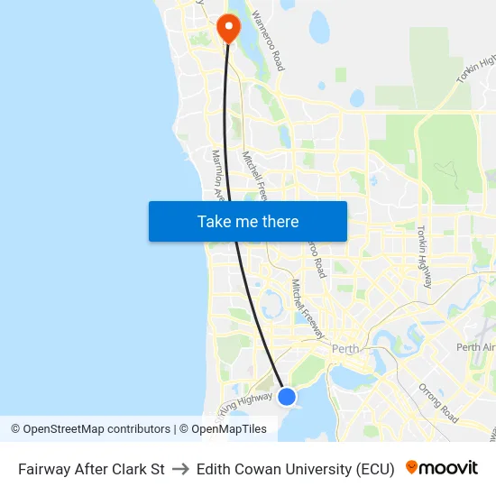 Fairway   After Clark St to Edith Cowan University (ECU) map