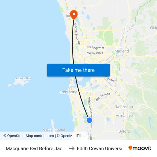 Macquarie Bvd Before Jackadder Av to Edith Cowan University (ECU) map