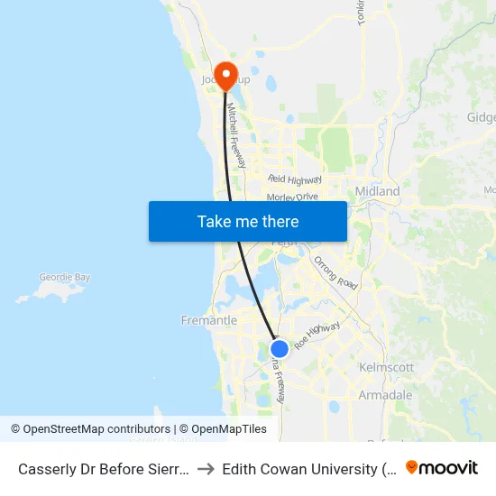 Casserly Dr Before Sierra CH to Edith Cowan University (ECU) map
