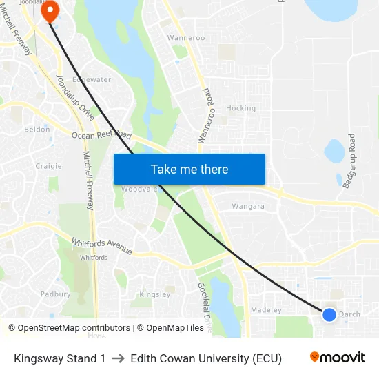 Kingsway   Stand 1 to Edith Cowan University (ECU) map