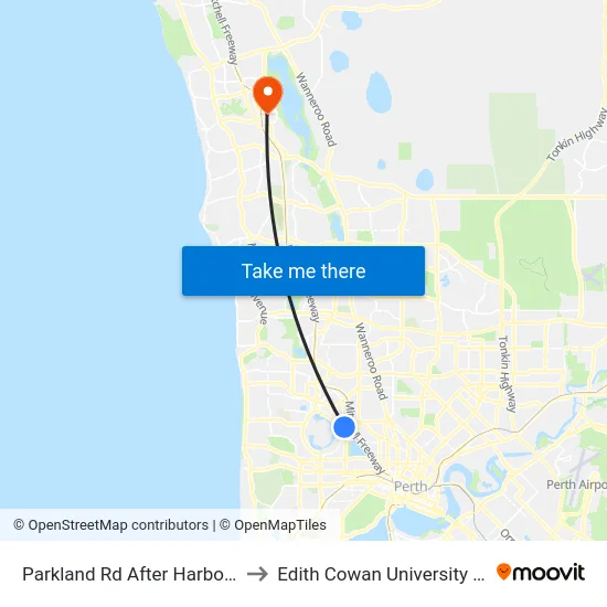 Parkland Rd After Harborne St to Edith Cowan University (ECU) map