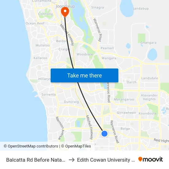 Balcatta Rd Before Natalie Wy to Edith Cowan University (ECU) map