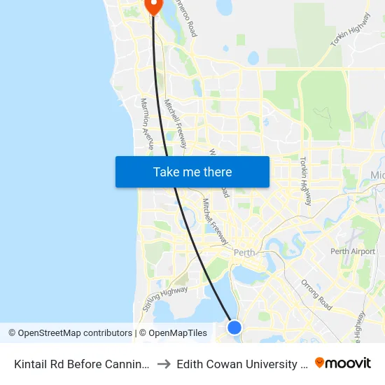 Kintail Rd Before Canning Hwy to Edith Cowan University (ECU) map
