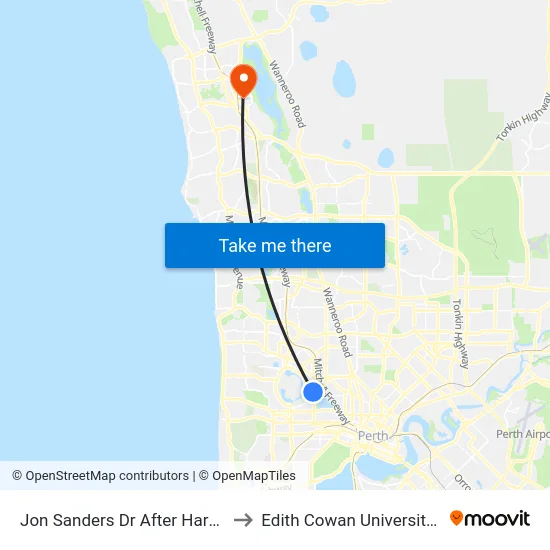 Jon Sanders Dr After Harborne St to Edith Cowan University (ECU) map