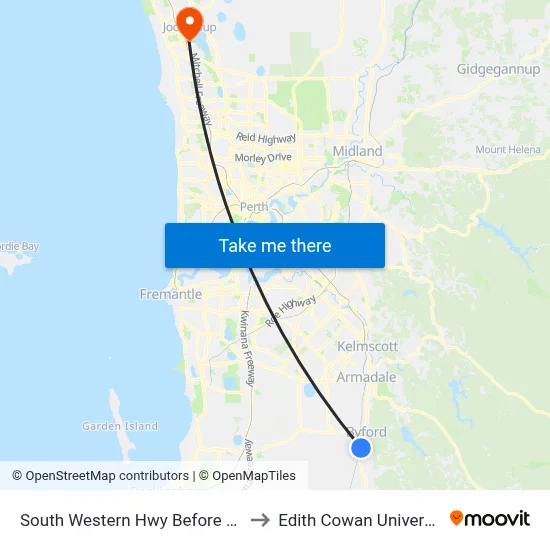 South Western Hwy Before Nettleton Rd to Edith Cowan University (ECU) map