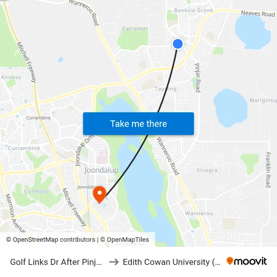 Golf Links Dr After Pinjar Rd to Edith Cowan University (ECU) map