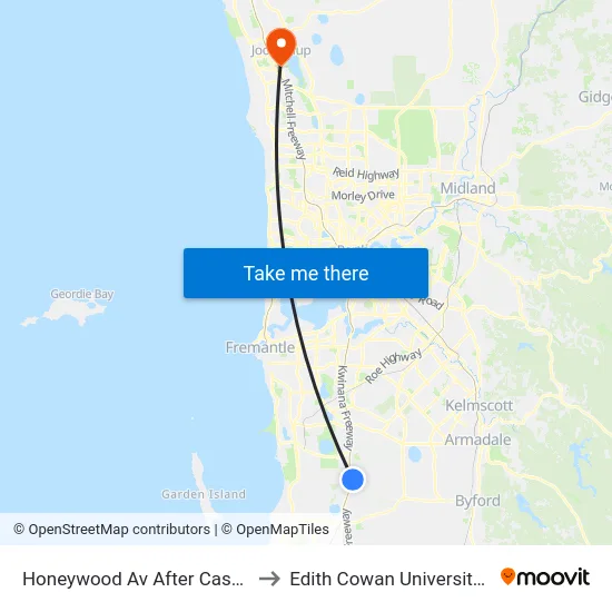 Honeywood Av After Cascade Rd to Edith Cowan University (ECU) map