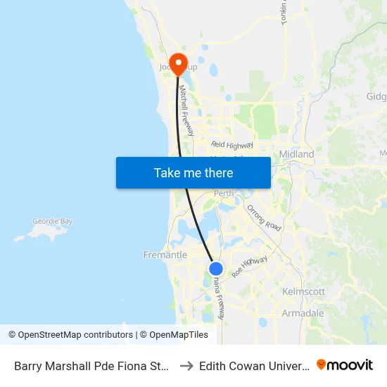 Barry Marshall Pde Fiona Stanley Hospital to Edith Cowan University (ECU) map