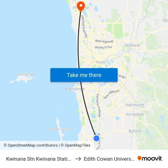 Kwinana Stn Kwinana Station Transwa to Edith Cowan University (ECU) map