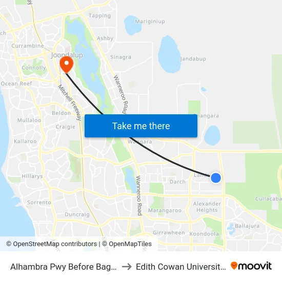 Alhambra Pwy Before Bagatelle Rd to Edith Cowan University (ECU) map