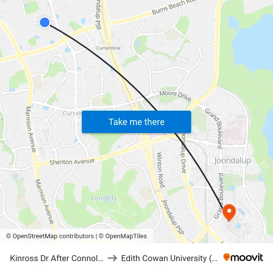 Kinross Dr After Connolly Dr to Edith Cowan University (ECU) map
