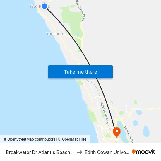 Breakwater Dr Atlantis Beach Baptist College to Edith Cowan University (ECU) map
