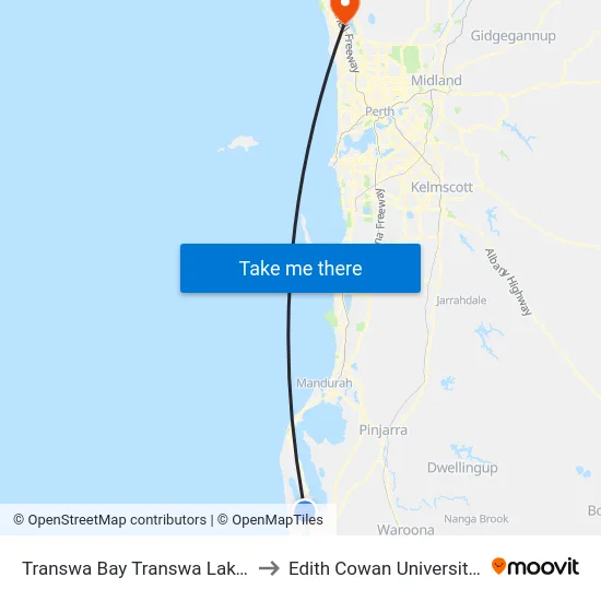 Transwa Bay Transwa Lake Clifton to Edith Cowan University (ECU) map