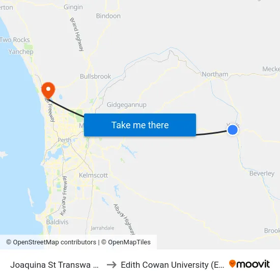 Joaquina St Transwa York to Edith Cowan University (ECU) map