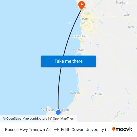 Bussell Hwy Transwa Abbey to Edith Cowan University (ECU) map