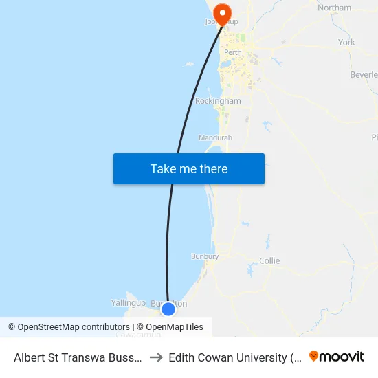 Albert St Transwa Busselton to Edith Cowan University (ECU) map