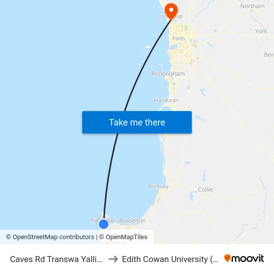 Caves Rd Transwa Yallingup to Edith Cowan University (ECU) map