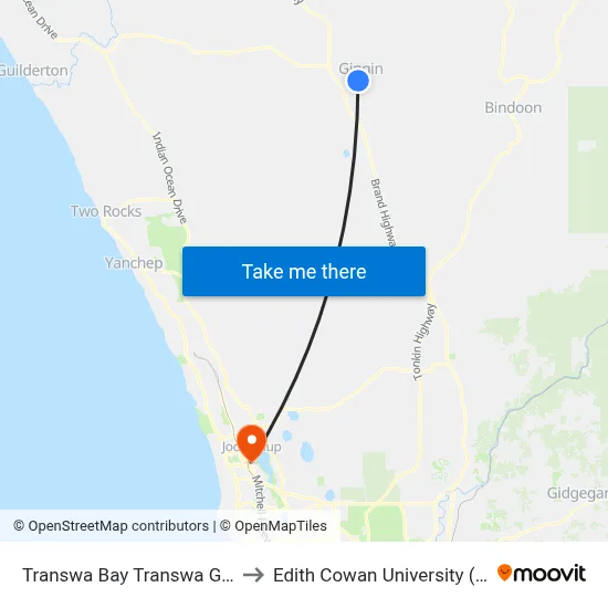 Transwa Bay Transwa Gingin to Edith Cowan University (ECU) map