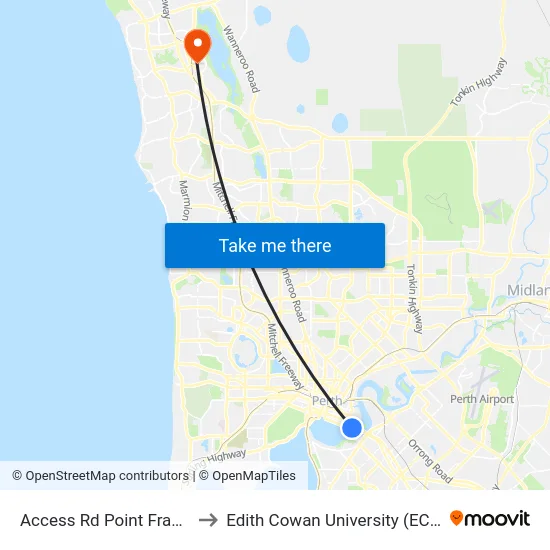 Access Rd Point Fraser to Edith Cowan University (ECU) map