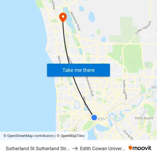 Sutherland St Sutherland Street Cat Id 40 to Edith Cowan University (ECU) map
