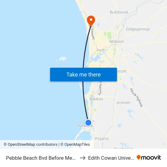 Pebble Beach Bvd Before Meadow Springs Dr to Edith Cowan University (ECU) map