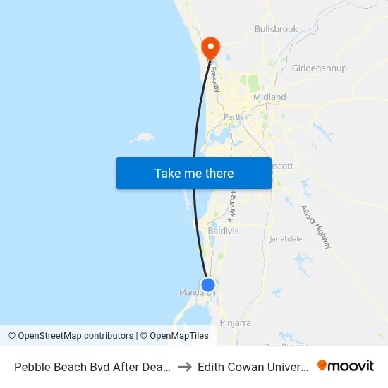 Pebble Beach Bvd After Dearwood Glade to Edith Cowan University (ECU) map