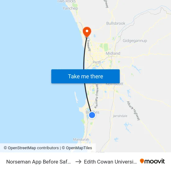 Norseman App Before Safety Bay Rd to Edith Cowan University (ECU) map