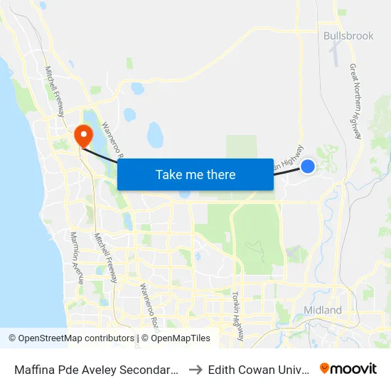 Maffina Pde Aveley Secondary College Stand 1 to Edith Cowan University (ECU) map