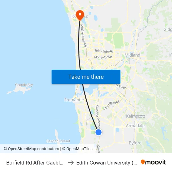 Barfield Rd After Gaebler Rd to Edith Cowan University (ECU) map