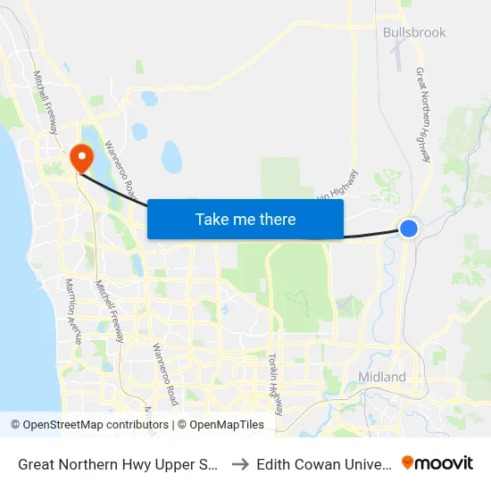 Great Northern Hwy Upper Swan Primary S1 to Edith Cowan University (ECU) map