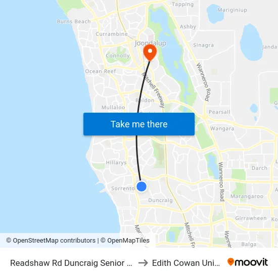 Readshaw Rd Duncraig Senior High School Stand 4 to Edith Cowan University (ECU) map