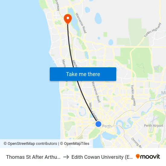 Thomas St After Arthur St to Edith Cowan University (ECU) map