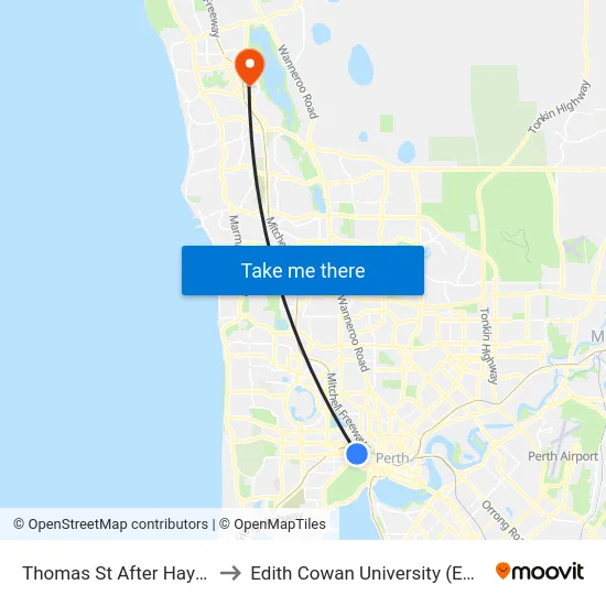 Thomas St After Hay St to Edith Cowan University (ECU) map