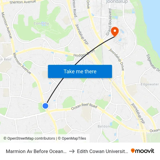 Marmion Av Before Ocean Reef Rd to Edith Cowan University (ECU) map