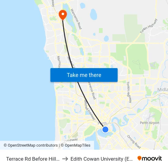 Terrace Rd Before Hill St to Edith Cowan University (ECU) map
