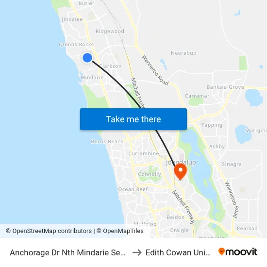 Anchorage Dr Nth Mindarie Senior College Stand 4 to Edith Cowan University (ECU) map