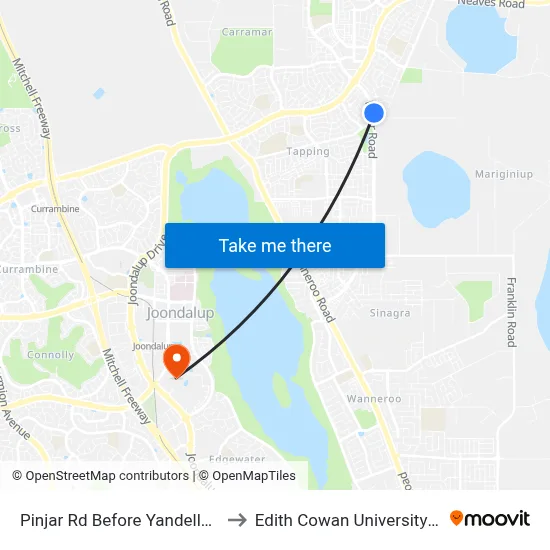 Pinjar Rd Before Yandella Prom to Edith Cowan University (ECU) map