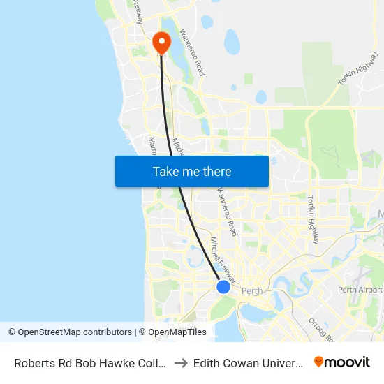 Roberts Rd Bob Hawke College Stand 2 to Edith Cowan University (ECU) map