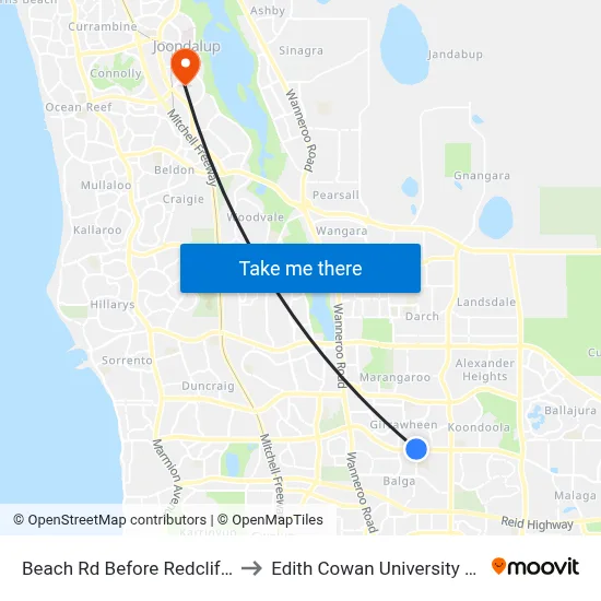 Beach Rd Before Redcliffe Av to Edith Cowan University (ECU) map