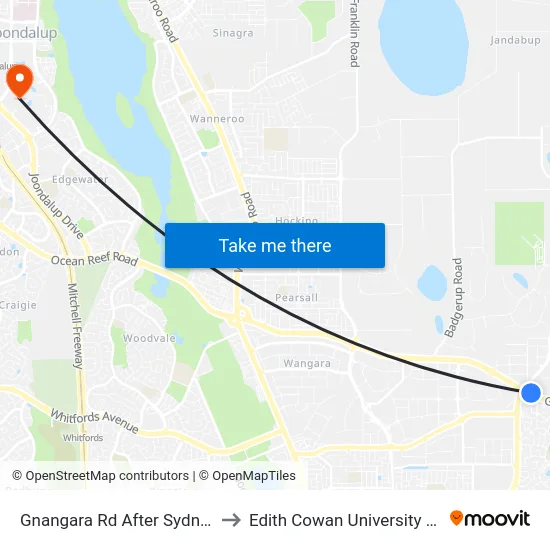 Gnangara Rd After Sydney Rd to Edith Cowan University (ECU) map