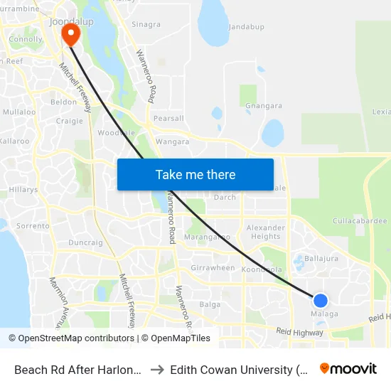 Beach Rd After Harlond Av to Edith Cowan University (ECU) map